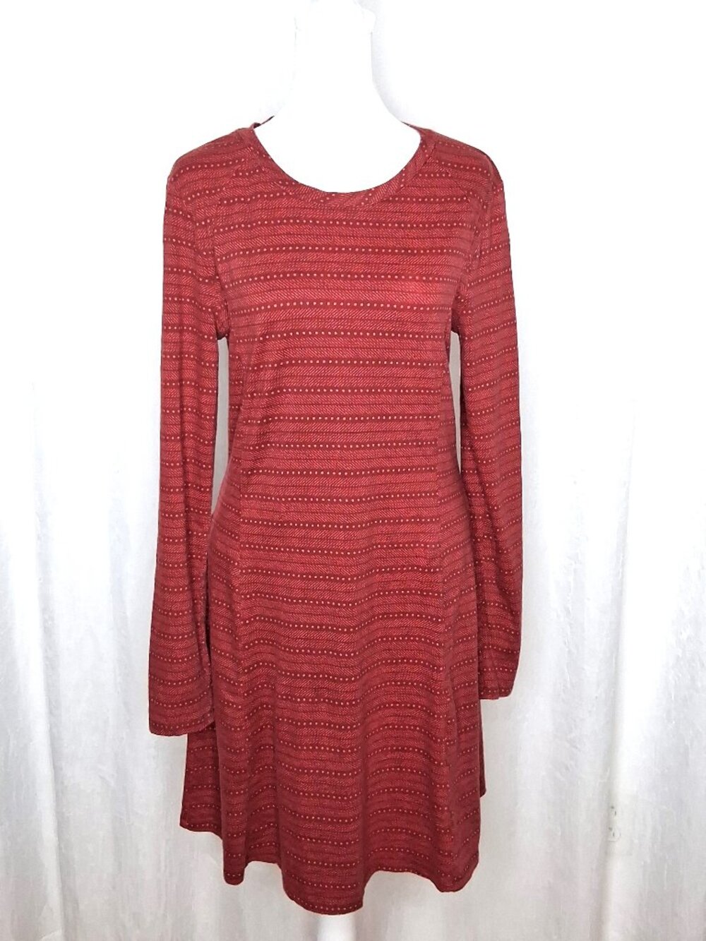 Toad&Co Windmere II Red Pattern Knit Long Sleeve Tunic Shift Dress